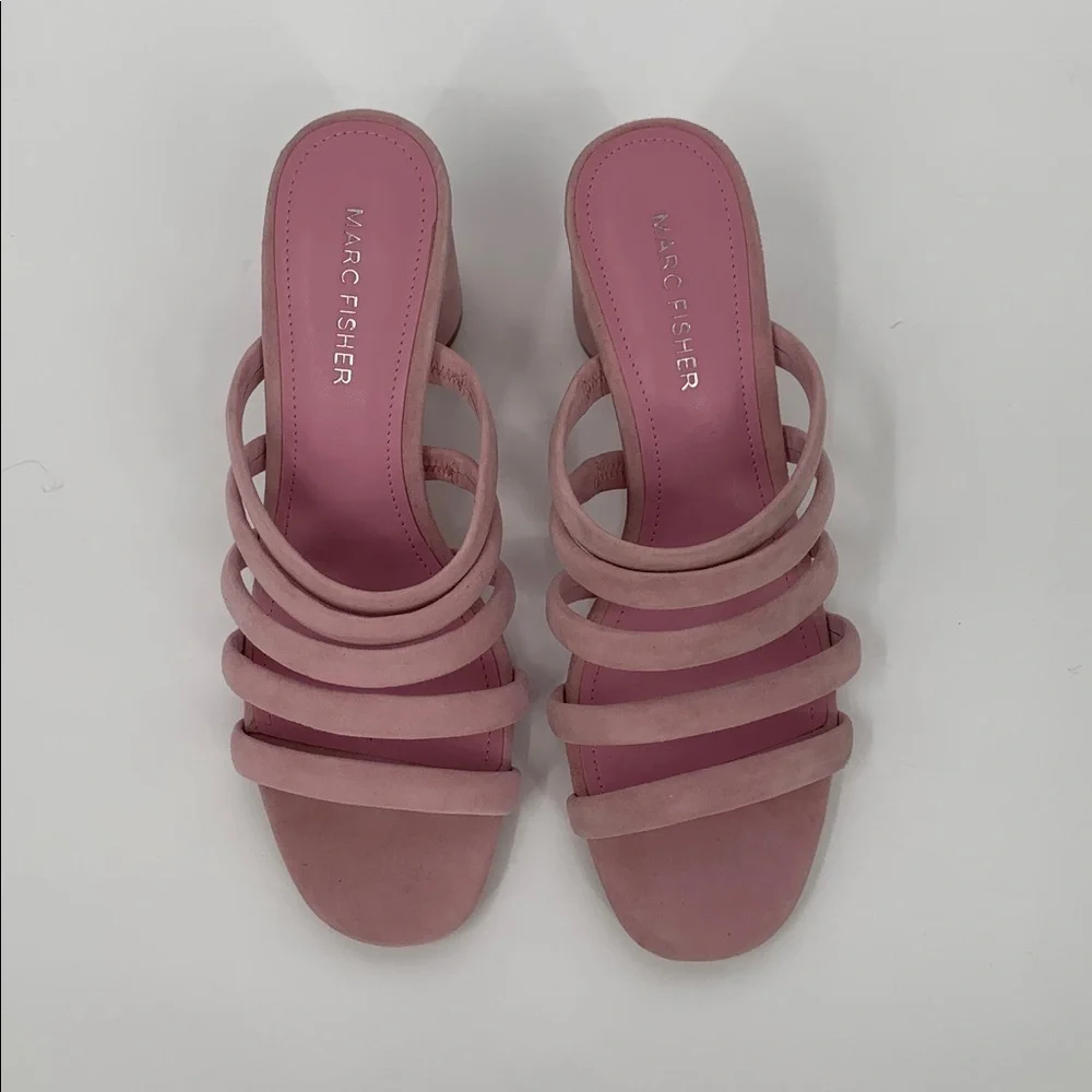 Marc Fisher Shire strappy slide sandal shoe mule heel pink purple suede block 8 - Picture 3 of 6